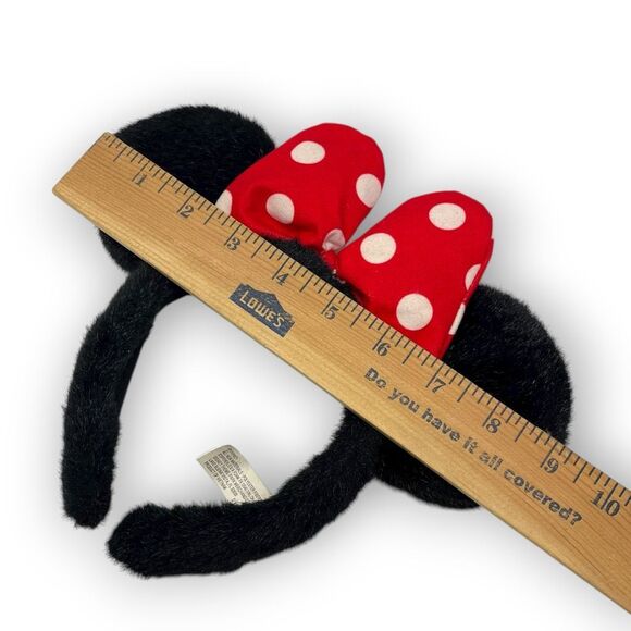 Disneyland Walt World Minnie Mouse Red White Polka Dot Bow Fuzzy Ears Headband - Picture 8 of 8